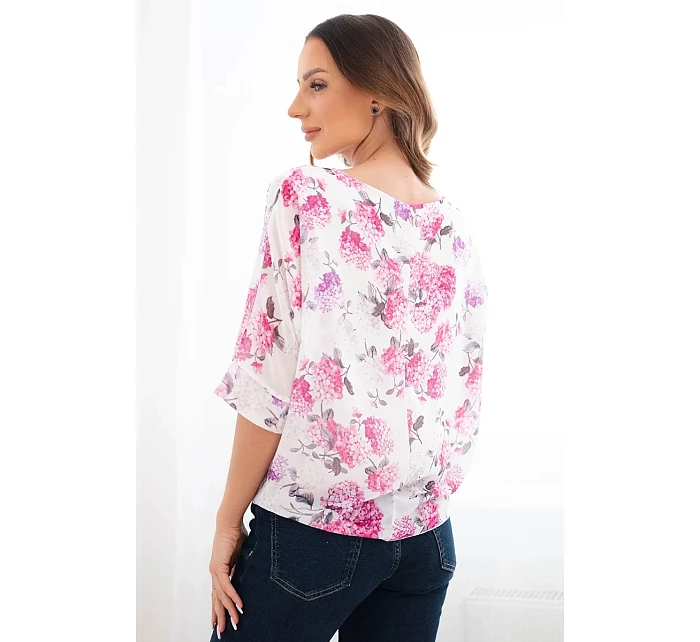 Dámská halenka s květinovým vzorem a vázáním dole fuchsiová Dámská halenka s květinovým vzorem a vázáním dole fuchsiová