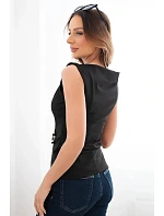 Dámská elegantní halenka bez rukávů s nařasením a ozdobnou sponou černá Dámská elegantní halenka bez rukávů s nařasením a ozdobnou sponou černá