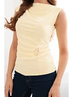 Dámská elegantní halenka s řasením a ozdobnou přezkou bez rukávů žlutá