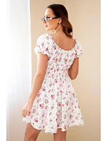 Dámské květinové šaty s nadýchaným rukávem a elastickým pasem bílá