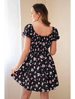 Dámské květinové šaty s nabíraným rukávem a elastickým pasem černá Dámské květinové šaty s nabíraným rukávem a elastickým pasem černá