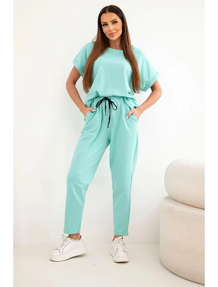 Bavlněný komplet halenka + kalhoty mentolový Bavlněný komplet halenka + kalhoty mentolový