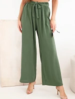 Kalhoty se širokým pasem a zavazováním v pase khaki