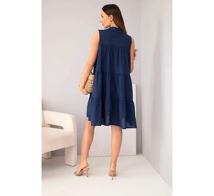 Dámské bavlněné košilové šaty bez rukávů s knoflíky námořnická modrá Dámské bavlněné košilové šaty bez rukávů s knoflíky námořnická modrá
