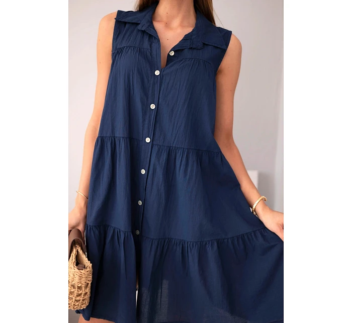 Dámské bavlněné košilové šaty bez rukávů s knoflíky námořnická modrá Dámské bavlněné košilové šaty bez rukávů s knoflíky námořnická modrá