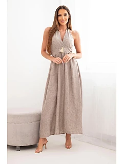 Dámské maxi viskózové šaty vázané na krku s ozdobnou přezkou fango