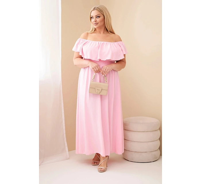 Dámské šaty Plus Size s volánem a elastickým pasem cukrově růžové Dámské šaty Plus Size s volánem a elastickým pasem cukrově růžové
