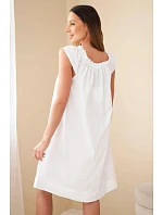 Dámské bavlněné šaty s nařaseným výstřihem a volánkem bílá