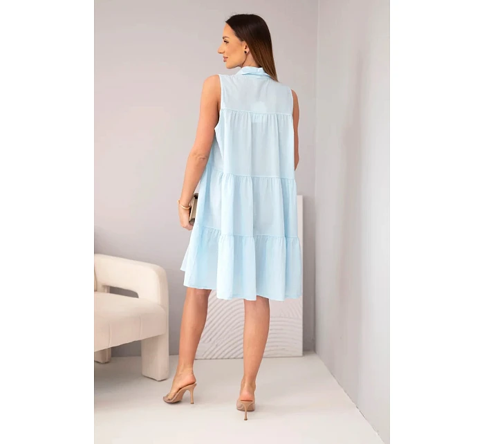 Dámské bavlněné košilové šaty bez rukávů s knoflíky modré Dámské bavlněné košilové šaty bez rukávů s knoflíky modré