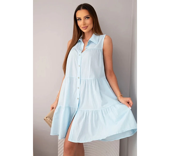 Dámské bavlněné košilové šaty bez rukávů s knoflíky modré Dámské bavlněné košilové šaty bez rukávů s knoflíky modré
