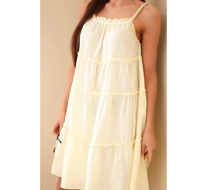 Dámské bavlněné šaty na ramínka s volánky žlutá Dámské bavlněné šaty na ramínka s volánky žlutá