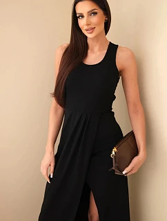 Dámské bavlněné midi šaty bez rukávů s řasením černá