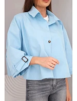 Dámská jarní bavlněná bunda model 22084761 na knoflíky s límcem modrá - K-Fashion