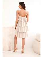 Dámské mini šaty na ramínkách s volány béžová