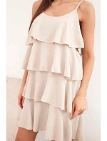 Dámské mini šaty na ramínkách s volány béžová