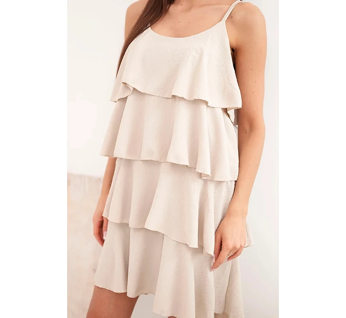 Dámské mini šaty na ramínkách s volány béžová Dámské mini šaty na ramínkách s volány béžová
