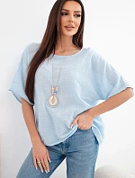 Dámská bavlněná oversize halenka s krátkým rukávem modrá