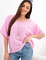 Dámská bavlněná oversize halenka s krátkým rukávem bonbónově růžová