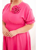 Dámské šaty Plus Size s výstřihem do V a s nařaseným pasem růžová