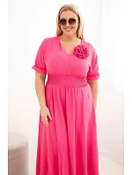 Dámské šaty Plus Size s výstřihem do V a s nařaseným pasem růžová