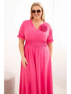 Dámské šaty Plus Size s výstřihem do V a s nařaseným pasem růžová