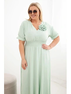 Dámské šaty Plus Size s výstřihem do V a nařaseným pasem mintová
