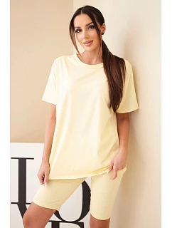 Dámský bavlněný komplet s krátkým rukávem a šortkami žlutý
