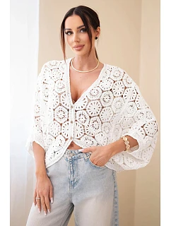 Dámský letní krajkový svetr s knoflíky a dlouhým rukávem černý