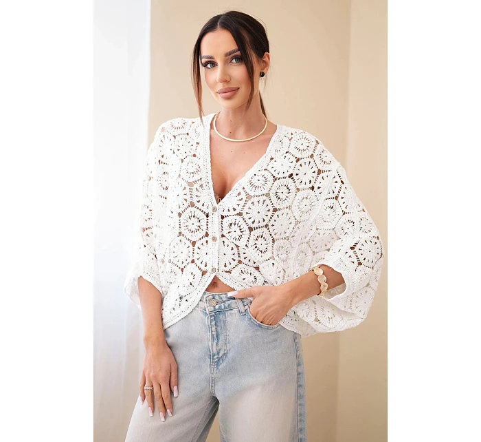 Dámský letní krajkový svetr s knoflíky a dlouhým rukávem černý Dámský letní krajkový svetr s knoflíky a dlouhým rukávem černý