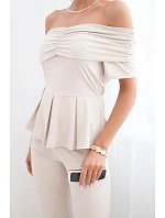 Dámský bavlněný komplet s krátkým rukávem a šortkami žlutý