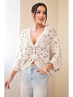 Dámský letní krajkový svetr s knoflíky a dlouhým rukávem černý