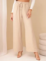Kalhoty z viskózy se širokými nohavicemi tmavě béžové