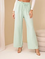 Kalhoty z viskózy se širokou nohavicí mentolové