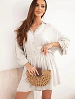 Dámský viskózový komplet košile s knoflíky a volné kraťasy béžový