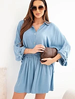 Dámský viskózový komplet košile s knoflíky a volné kraťasy džínový