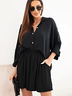 Dámská viskózová souprava: košile s knoflíky a volné šortky černý