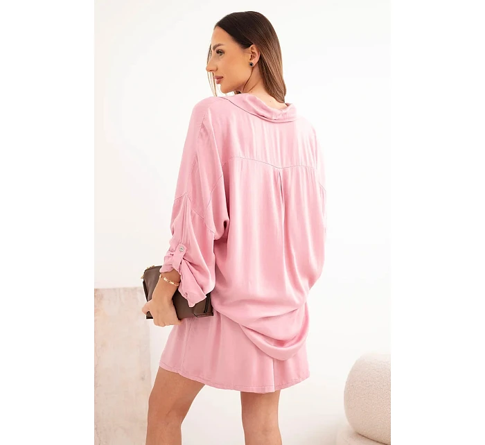 Dámský komplet z viskózy, košile s knoflíky a volné šortky tmavě růžová Dámský komplet z viskózy, košile s knoflíky a volné šortky tmavě růžová