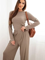 Dámský viskózový komplet s blůzou a širokými kalhotami fango