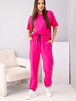 Dámský bavlněný komplet: halenka s krátkým rukávem a teplákové kalhoty fuchsiová