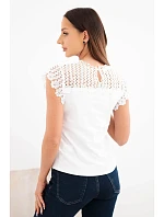 Dámská bavlněná halenka s krajkovým vrškem a krátkým rukávem bílá