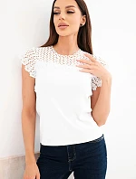 Dámská bavlněná halenka s krajkovým vrškem a krátkým rukávem bílá