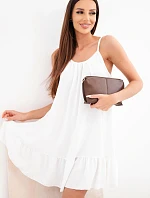 Dámské viskózové šaty na ramínkách s volánkem a zavazováním bílá