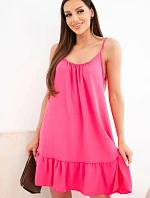 Dámské viskózové šaty na ramínka s volánkem a vázáním růžové