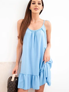 Dámské viskózové šaty na ramínkách s volánem a vázáním modrá
