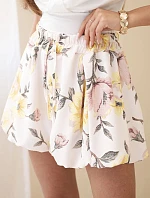 Dámské viskózové šortky s květinovým vzorem se zavazováním v pase žlutá