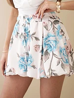 Dámské viskózové kraťasy s květinovým vzorem a vázáním v pase mentolová