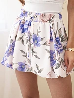 Dámské viskózové šortky s květinovým vzorem se zavazováním v pase fialové