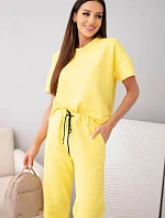Dámský bavlněný komplet blůzka s krátkým rukávem a teplákové kalhoty žlutý