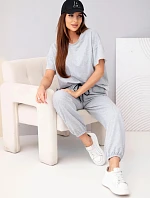 Dámský bavlněný komplet halenka krátký rukáv a teplákové kalhoty šedý