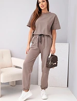 Dámský bavlněný komplet, halenka s krátkým rukávem a teplákové kalhoty fango